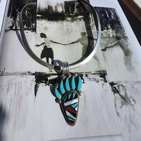 NEW Silver and Turquoise Bear Claw PendantNATIVE MADE